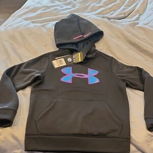 Under Armour Kids' Black Hoodie with Blue and Pink Logo, New with tags